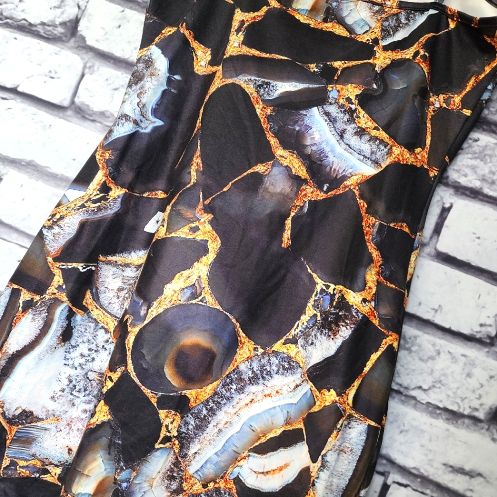 Black White & Gold Print Mini Dress - M - Picture 3 of 4